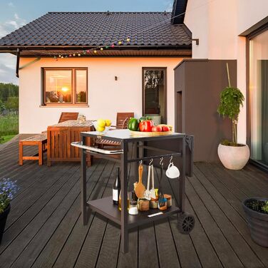 Grillwagen VEVOR: Мобільний вуличний гриль з подвійною полицею та регульованим столиком для приготування їжі (97,2 x 64 x 75,5 см)