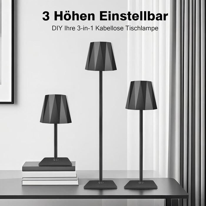 LED настільна лампа ELZO 2 шт., акумулятор 5200mAh, USB-C, регулювання висоти, 3 режими, IP54, вологостійка