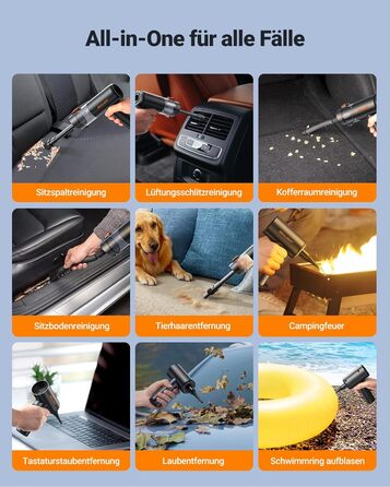 Акумуляторний ручний пилосмик SEALIGHT 32000Па, бездротовий автомобільний міні-пилосос 4-в-1 з безщітковим двигуном для шерсті тварин, авто та дому, темно-сірий матовий чорний