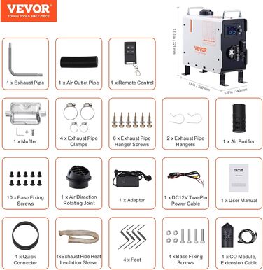 Дизельний обігрівач VEVOR 8 кВт 12/24 В з пультом керування та LCD-дисплеєм, 4,5 л бак, для вантажівок та автодому
