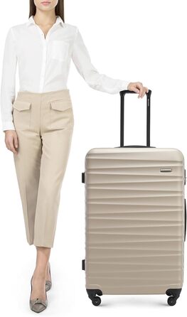 Набір валізWITTCHEN 3 в 1: велика, середня та маленька валіза на колесах з ABS-пластику, з кодовим замком, Groove Line (Бежевий)