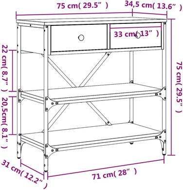 Консольний стіл Coavain 75x34.5x75 см, Smoked Oak - Стильний передпокій і приставний столик з місцем для зберігання