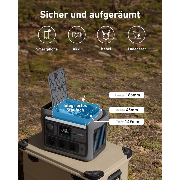 Anker SOLIX Портативна електростанція, 1200W (1600W пікова потужність), 768Wh LiFePO4 акумулятор, для кемпінгу, подорожей, RV, резервне живлення (сонячна панель опційно)
