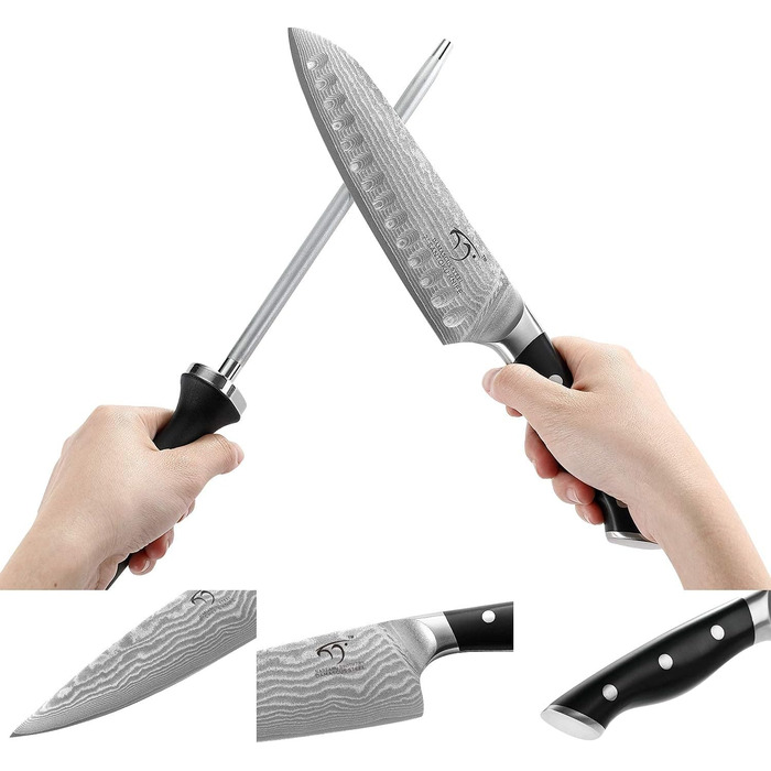 Набір кухонних ножів Дамаск з дерев'яним блоком, професійний набір ножів для кухні, VG10 сталь, 67 шарів, преміум якість