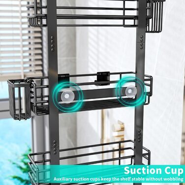 Дзеркальна поличка для душу HapiRm на двері з 22 гачками та тримачами для зубних щіток - 5 ярусів (Чорний)