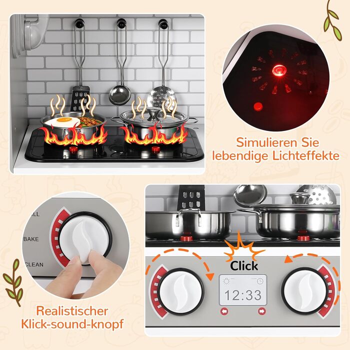 Дерев'яна дитяча кухня MAMIZO з підсвіткою та звуком, 82x80x25 см. Комплектація: аксесуари. Підходить для дітей від 3 років. Білий (сіро-білий) колір.