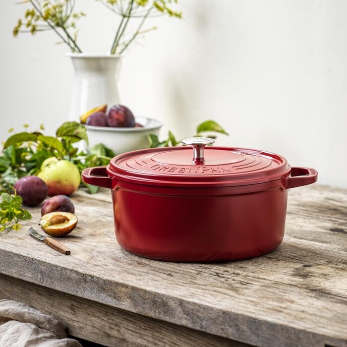 GreenPan Featherweights - Сковорода з кришкою, 22 см, 3 л, керамічне антипригарне покриття, чавун, індукція, сумісна з духовкою, червона