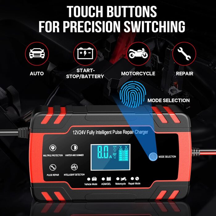 Зарядний пристрій для акумулятора 12V/24V 8A - Інтелектуальний зарядний пристрій для авто, мотоцикла, вантажівки та човна