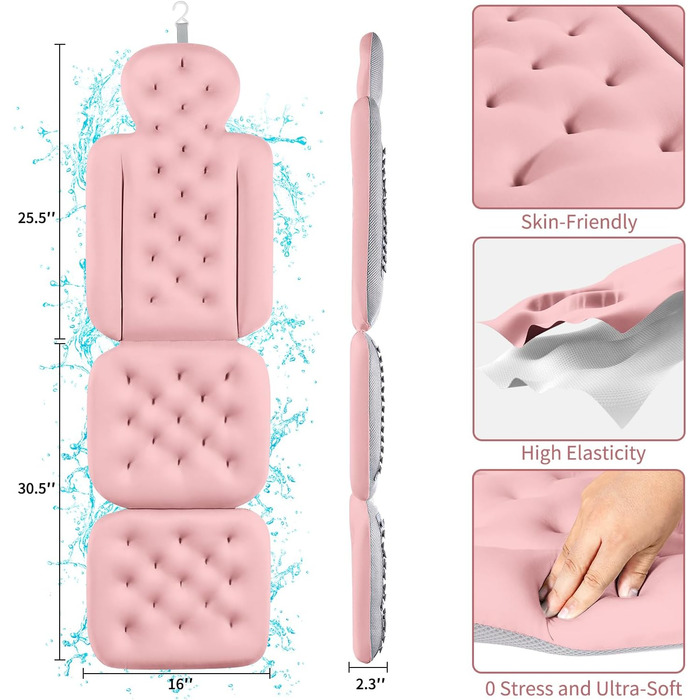 Підголовник для ванни, повноголовий, з 160 присосками, килимок для ванни для підтримки голови та шиї, з мішком для білизни (Темно-сірий, 130 x 41 см)