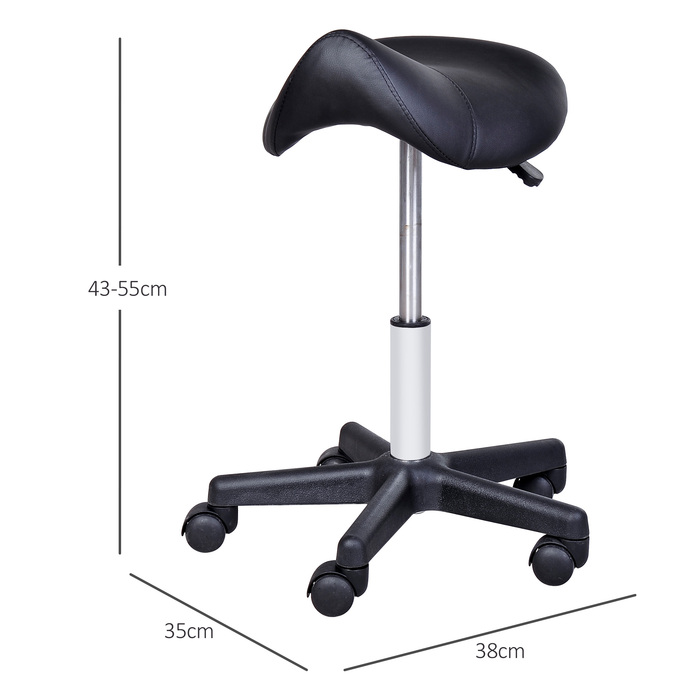 HOMCOM Swivel Stool Регульований по висоті поворотний табурет з коліщатками, поворотне салонне крісло зі штучної шкіри чорного кольору, ідеально підходить для перукарень та офісів