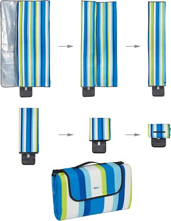 Ковдра для пікніка Relaxdays XXL, 200x200 см, флісова пляжна ковдра в смужку, теплоізольована, водонепроникна, з ручкою для перенесення, різнобарвна