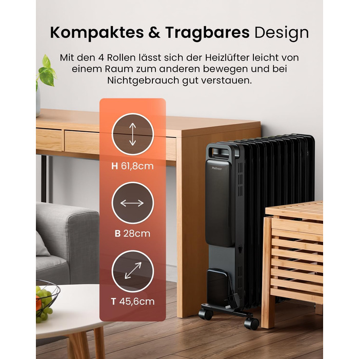 Електричний масляний радіатор Pro Breeze OmniWarm 2500W з 11 секціями, чорний - енергозберігаюча теплова панель з термостатом, таймером та захистом від перегріву