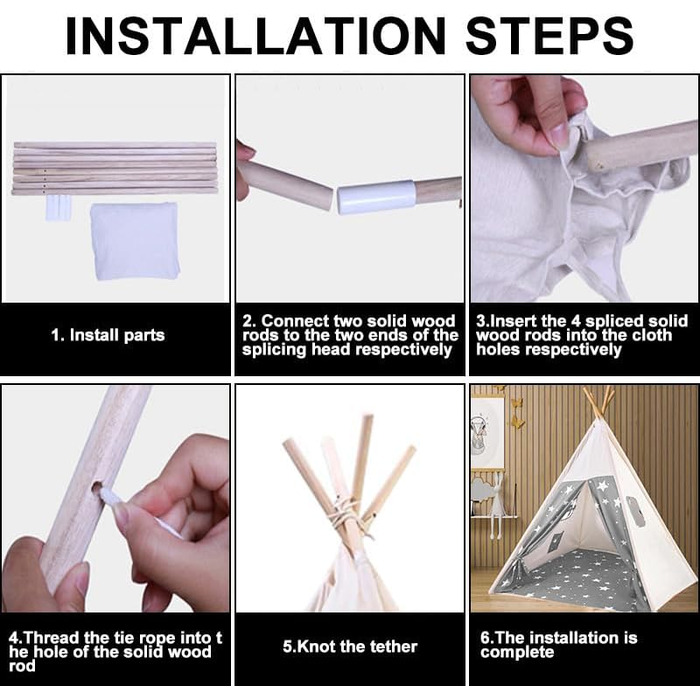 Дитяче намет-типі Camiraft сірого кольору, індійський намет-іграшка зі зірками для дітей, бавовняний намет для дівчаток та хлопчиків з сумкою, складаний дитячий домік для дому чи на вулицю