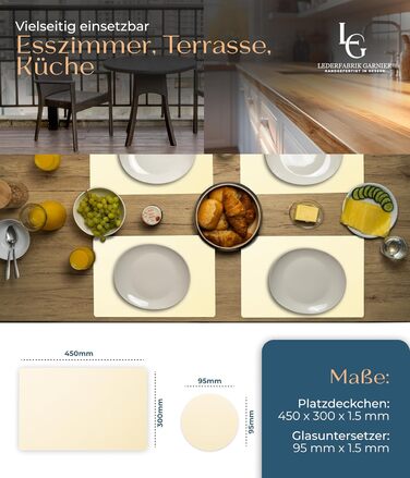 Набори серветок на стіл, 4 шт. – екологічні, стабільні та неслизькі – з високоякісної переробленої шкіри, Made in Germany (Бежевий)