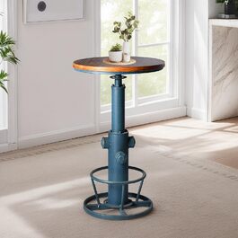 Столик барний вінтажний в індустріальному стилі, дизайн як пожежний гідрант, блакитний, регульована висота 98-112,8 см