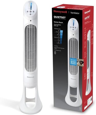 Осцилюючий баштовий вентилятор Honeywell QuietSet для всієї кімнати (5 налаштувань швидкості, коливання 80, функція таймера, автоматичне вимкнення освітлення, дистанційне керування) HYF260 HYF260 одинарний