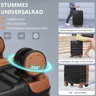 Набір валіз Joyway 5шт з жорстким корпусом, 4 колеса та TSA-замок. В комплекті: косметичка та сумка. Чорний/коричневий колір.