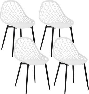 Набір обідніх стільців 4 шт., кухонний стілець з перфорованою спинкою, стілець для вітальні з металевими ніжками, пластиковий стілець для кухні, вітальні, балкону, скандинавський, білий, K0018EZS-4