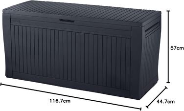 Ящик для подушок/садовий ящик Koll Living 270л графіт, водонепроникний, з вентиляцією, дерев'яний вигляд, витримує до 250 кг