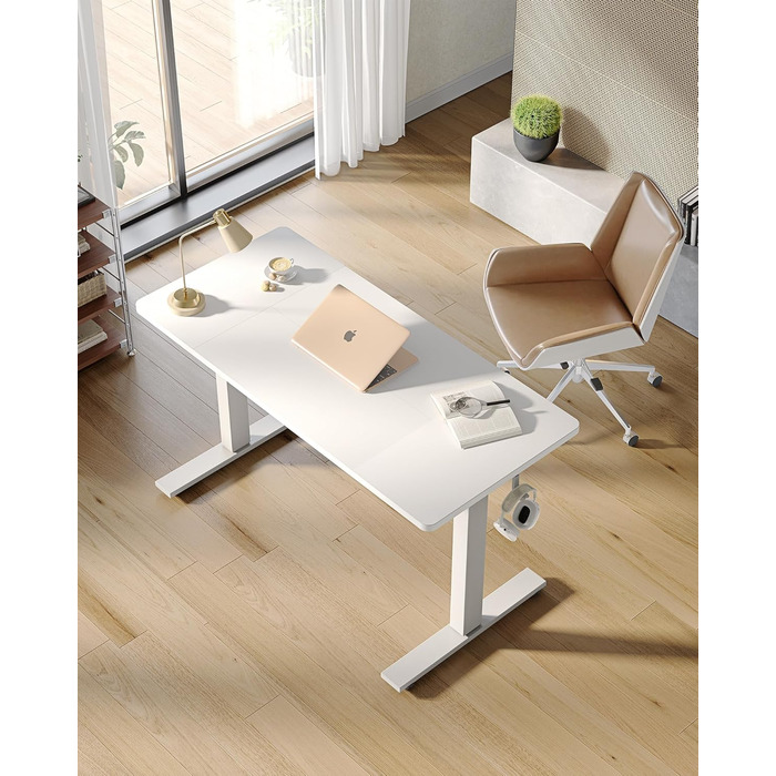 Електричний регульований стіл BEXEVUE 120x60 см, білий. Стіл для роботи, стоячи/сидячи з 2 функціями пам'яті. Комп'ютерний стіл