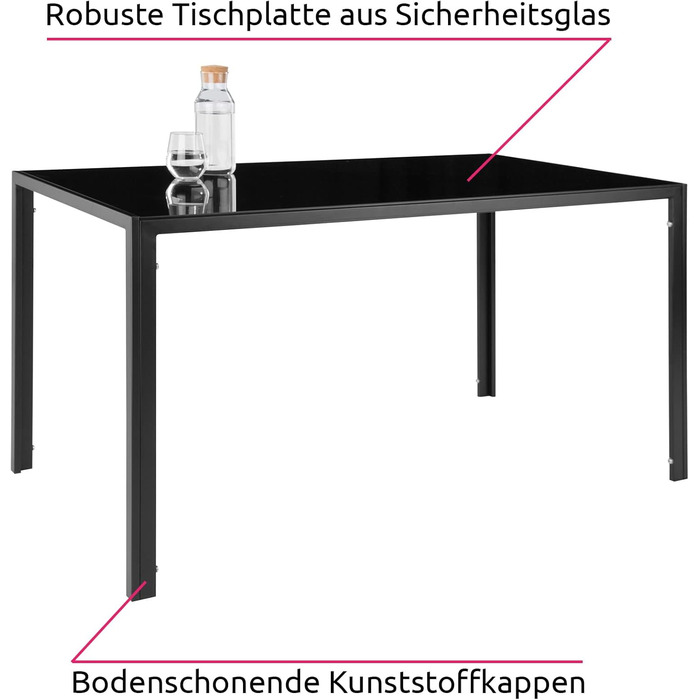Група їдальні TECTAKE 402837 Стіл зі скляною стільницею та 4 стільцями, чорний, для вітальні/кухні/офісу