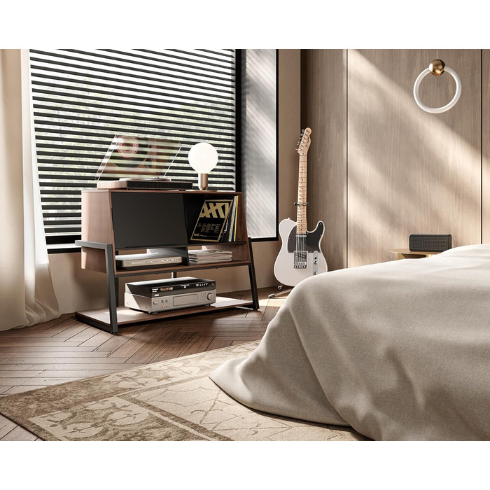 Стіл для програвача FITUEYES DESIGN з дерева, велика тумба Hi-Fi з висувною дверцятами, полиця для 120 платівок, вантажопідйомність 50 кг, серія Eiffel