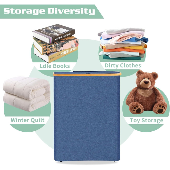 Кошик для білизни BRIAN & DANY з 3 відділеннями та кришкою, 145л, чорний/синій