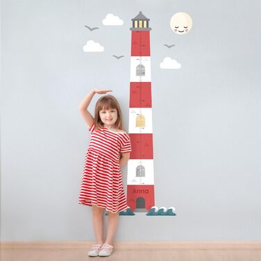 Персоналізована вимірювальна паличка як настінне татуювання для дитячої кімнати Для вимірювання висоти до 160 см Включаючи індивідуальну персоналізацію - (червоний маяк)