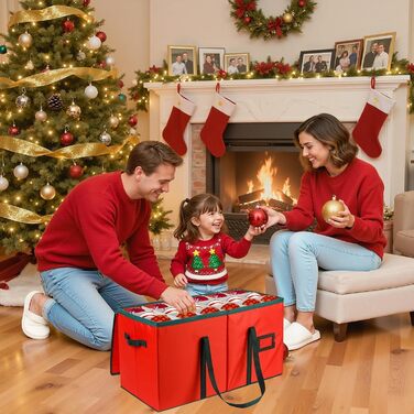 Коробка для прикрас на ялинку з 128 відділеннями, XL, з кришкою та кишенями, білий сітчастий матеріал