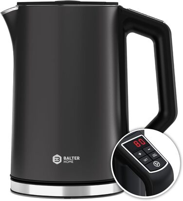 Електричний чайник BALTER з регулюванням температури, 1.5L, 2200W, білий (сірий), без BPA, подвійні стінки, бездротовий