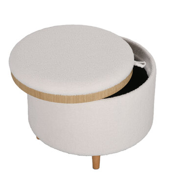 HOMCOM Ottoman Ø56 x 42 см, круглий пуф з місцем для зберігання та відкидною кришкою, дерев'яні ніжки, ідеально підходить для вітальні та спальні, білий