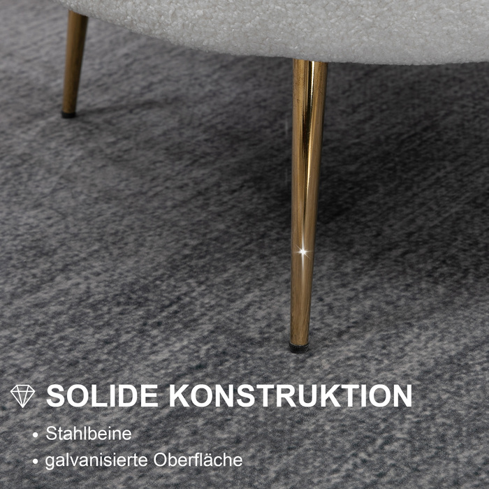 Крісло-шезлонг у формі мушлі, крісло для відпочинку, розслаблююче крісло, металеві ніжки золотистого кольору, 79Ш x 77Г x 77В см, білий