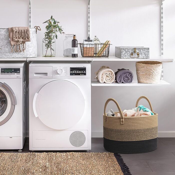 Корзина для постільних речей 32L плетіна з бавовни та мотузки. Складана корзина для зберігання з ручками. Підходить для вітальні та спальні (колір: коричневий)