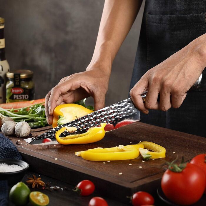 Ніж кухарський 8 дюймів (20 см), професійний дамастковий ніж, ніж для кухні, ніж шеф-кухаря, ніж для м'яса з нержавіючої сталі, гостре лезо, ергономічна ручка, для дому та ресторану