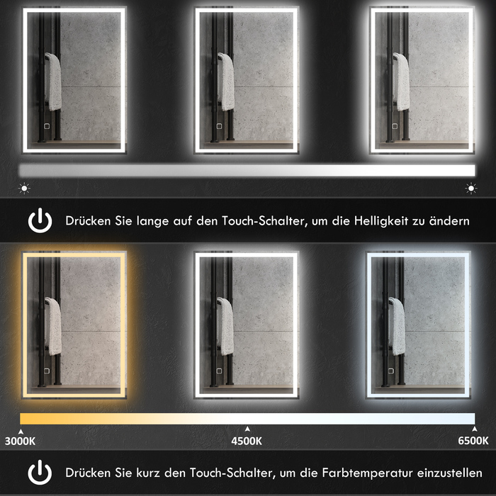 Дзеркало для ванної кімнати Badspiegel з підсвіткою LED, сенсорне управління, білий колір