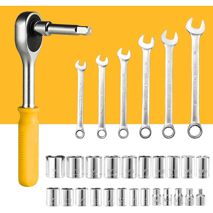 Набір інструментів TLGREEN 198 предметів в кейсі: побутові інструменти з тріскачкою, набір головок, викрутки, універсальний інструментальний набір (жовто-чорний)