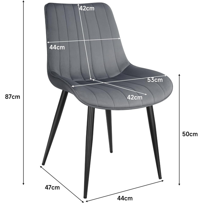 Набір обідніх стільців FRUOGO з 6 шт. , оксамит, металеві ніжки, смугастий дизайн, темно-сірий