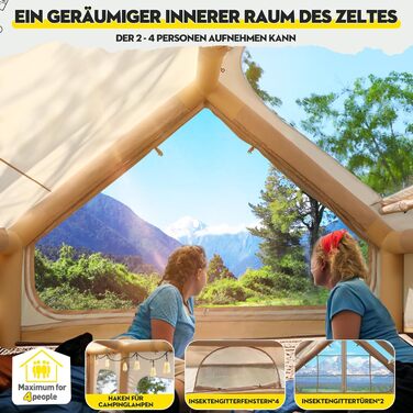 Надувний кемпінговий намет для 2-8 осіб Oxford 4 сезони з насосом - швидкозбірний водонепроникний намет (300x210x200 см, велике вікно)