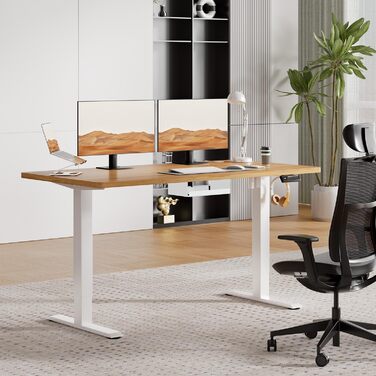 Регульований за висотою стіл JUMMICO 140x60 см, електричний, з пам'яттю, бежевий