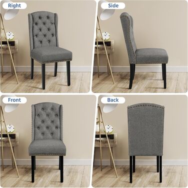 Набір кухонних стільців Yaheetech з крилатою спинкою, м'який стілець для їдальні, витримує до 140 кг, сірий (4, світло-сірий)