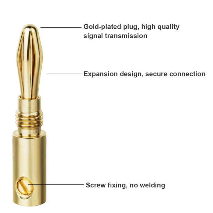 Штекери-бананки Aolso 24K з позолоченим покриттям 4,5 мм, 8 шт. для акустичних кабелів та домашнього кінотеатру
