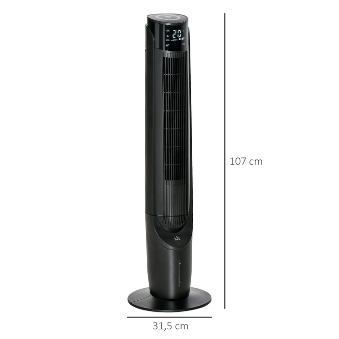 Повітряний охолоджувач HOMCOM Column Fan Tower Fan 2-в-1 - 4 режими 3 швидкості, пульт дистанційного керування, таймер, поворотний - чорний