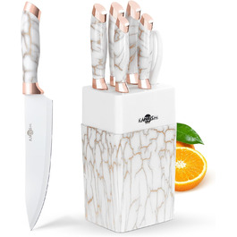 Набір кухонних ножів Messerblock Set: 7 предметів з нержавіючої сталі з дерев'яним блоком та точильним каменем. Професійний кухонний набір, подарунок.