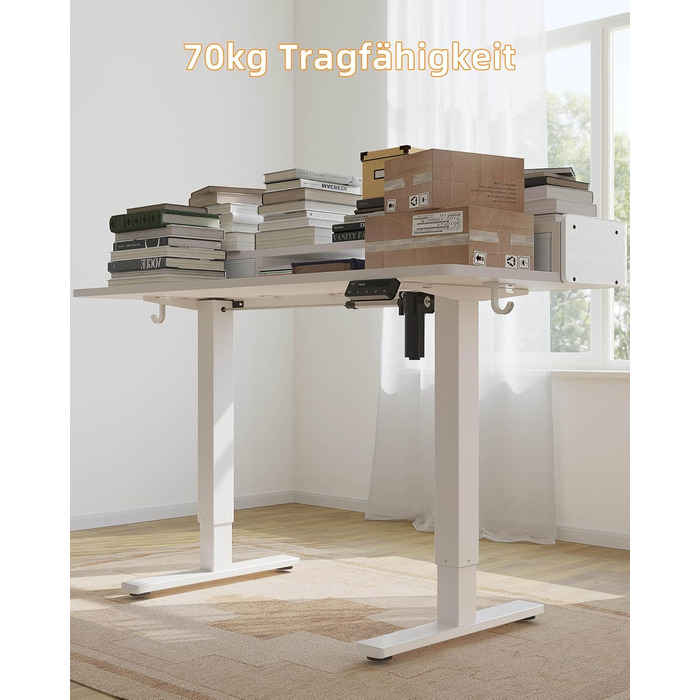 Електричний стіл YIHAYO з висувними ящиками та підставкою для монітора 120x60 см, з функцією пам'яті, Natural White, білий каркас/поверхня