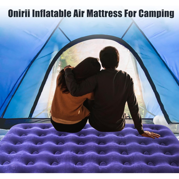 Надувне ліжко Icelus 204x153x23 см з повітряним насосом. Ліжко для кемпінгу, подорожей та дому. Blue Black, двоспальне.