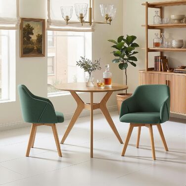 Обідні стільці Bekrvio 2 шт. з обертанням та підлокітниками – 360° стільці для обідньої кімнати, стільці до обіднього столу з тканини льон, дерев'яні ніжки з масиву бука, м'які жовті стільці для обідньої кімнати (2 шт., зелений льон)