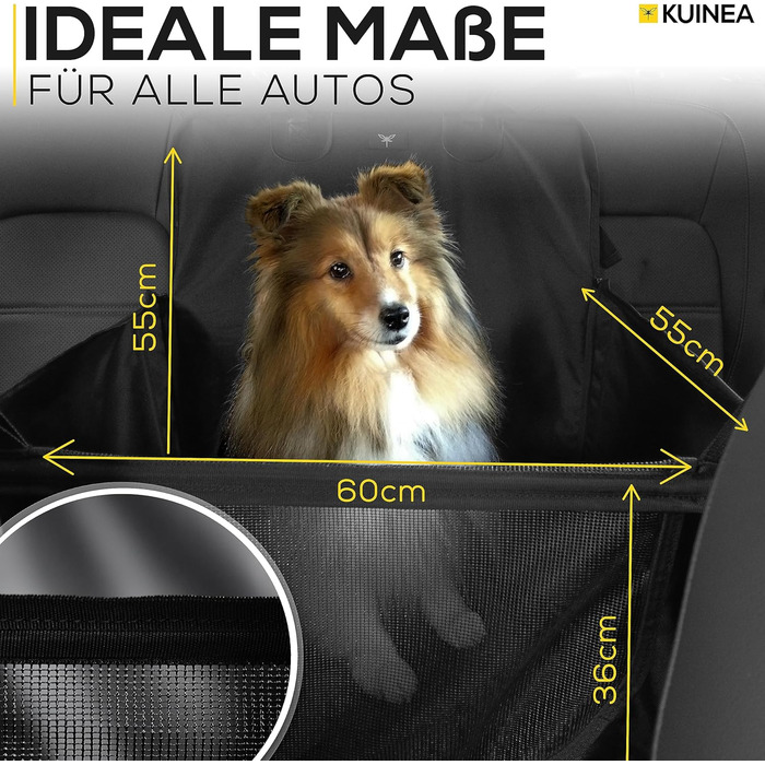 Автокрісло для собак KUINEA на заднє сидіння автомобіля - для малих та середніх собак - ремінь безпеки преміум-класу - швидке встановлення - макс. 60 символів