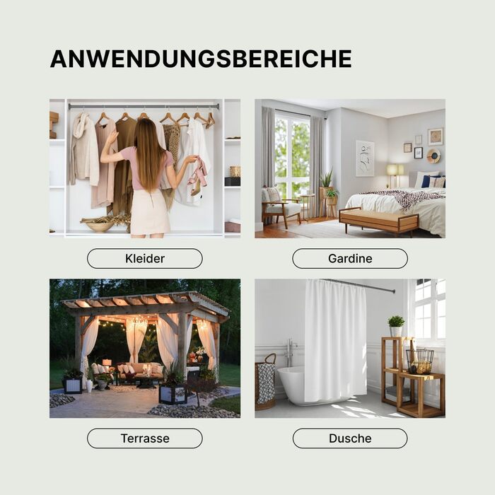 Штанга для душу без свердління 90-160 см, Ø 25 мм, телескопічна штанга для завіс з кріпленнями - для вікон, душу та перегородки - 1 шт. (70-120 см [1 шт.], сіра)