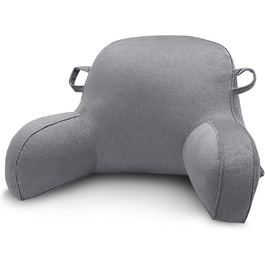 Лежак-крісло для читання, подушка для відпочинку в ліжку для дорослих та дітей, м'яка спинка з підлокітниками, кишенями та ручкою, сірий колір