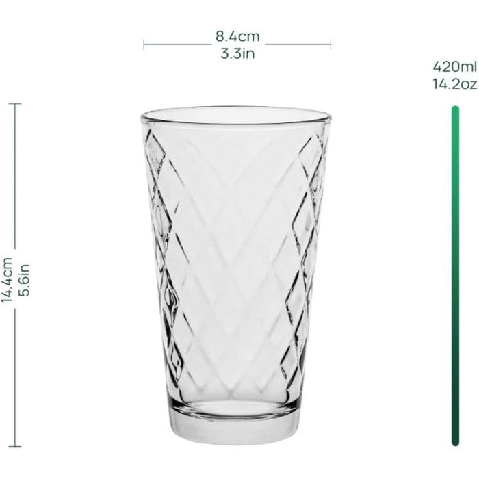 Набір склянок для води та коктейлів TREND FOR HOME Lotte 370 мл, 6 шт. - Longdrink, Highball, для соку, можна мити в посудомийній машині